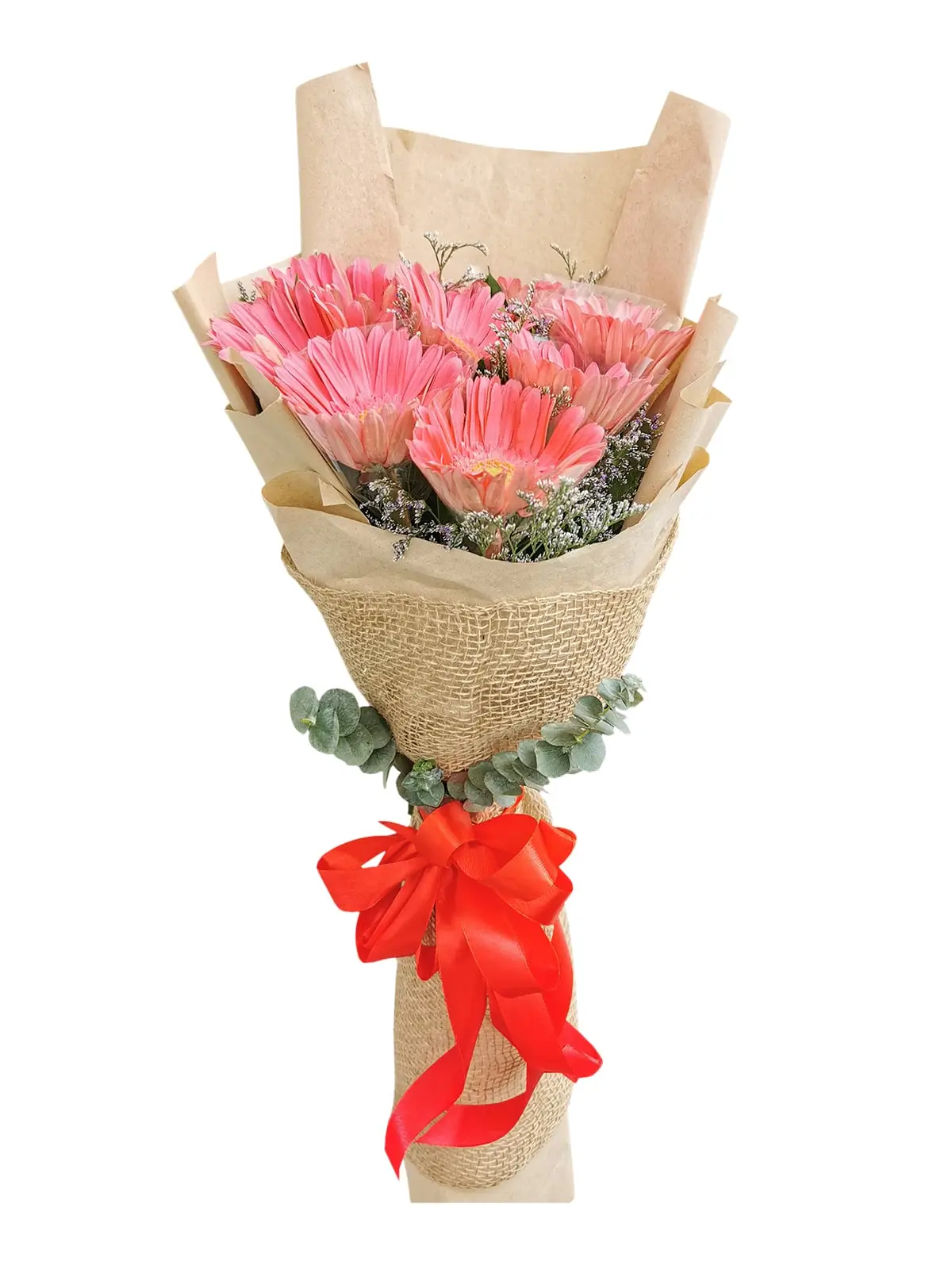 10 Fuchsia Pink Gerbera Kraft Jute