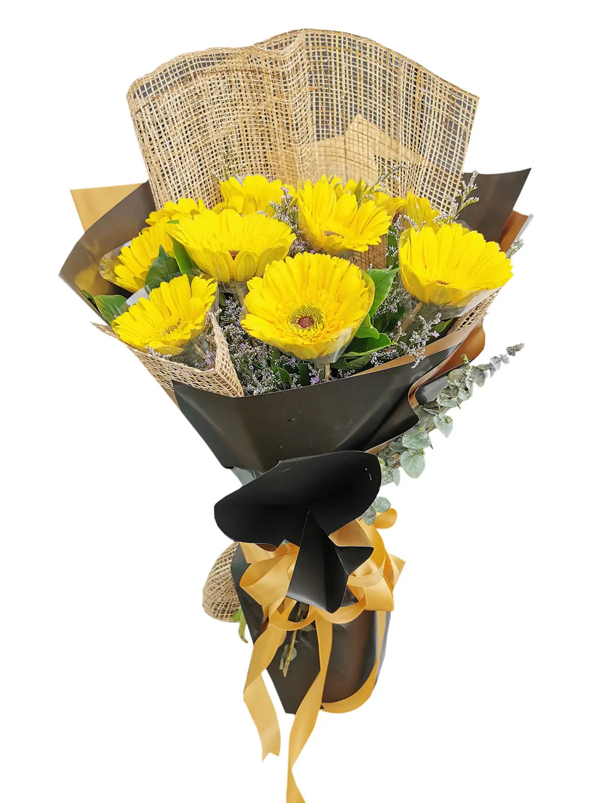 10 YELLOW Gerbera y10-burlap-ph-bg