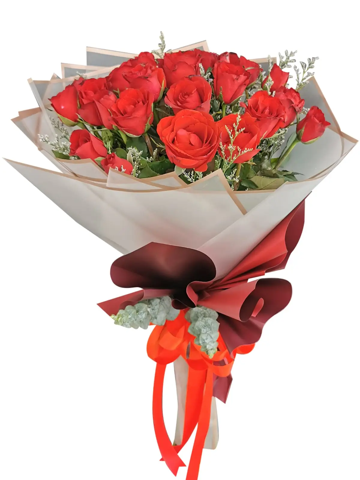 Red Roses 24 Korean White Maroon