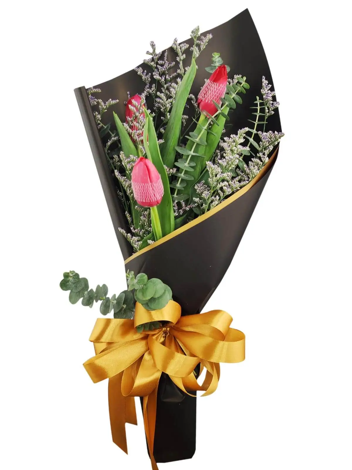 3 red tulips black/gold