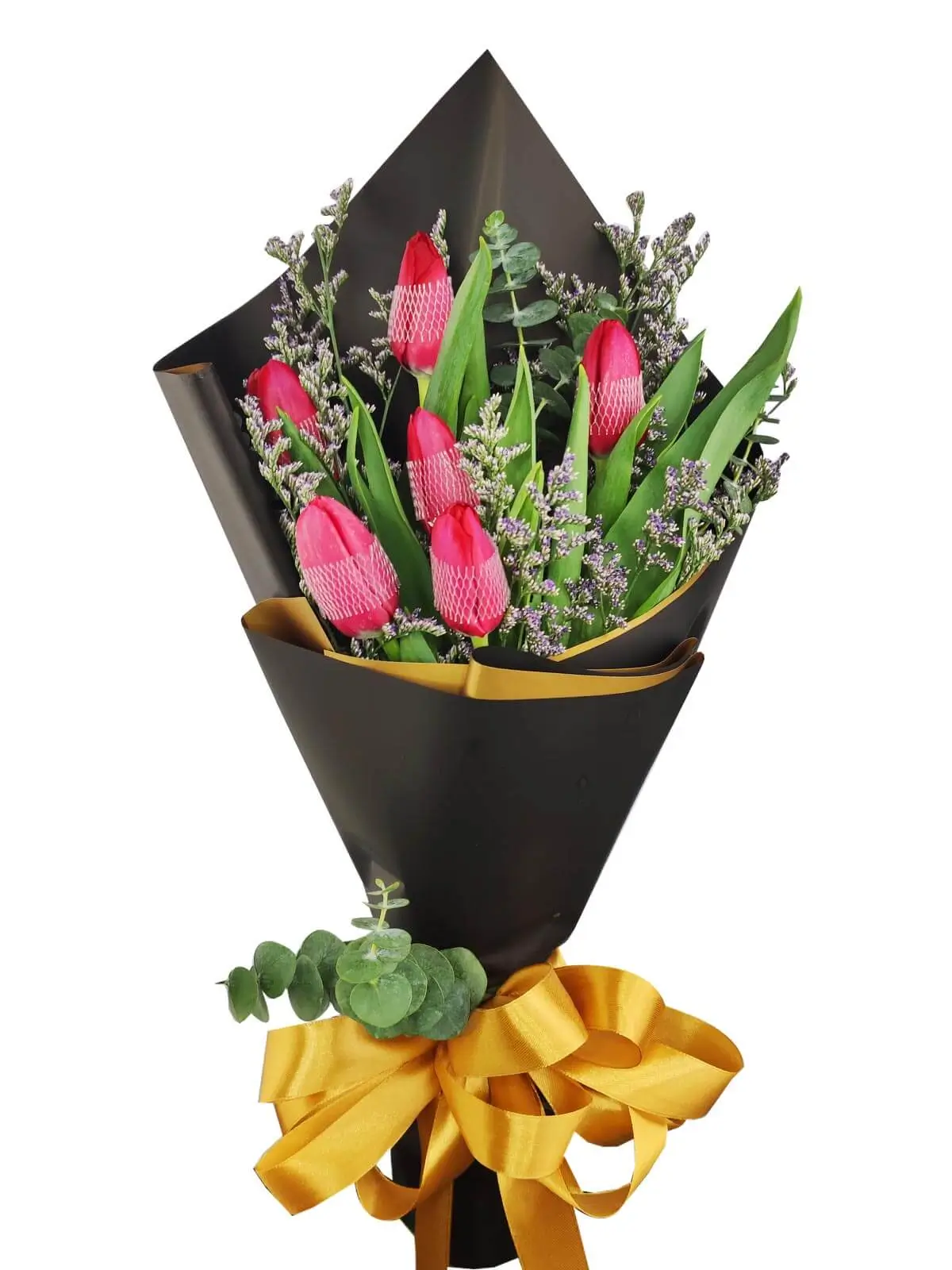 6 red tulips black/gold
