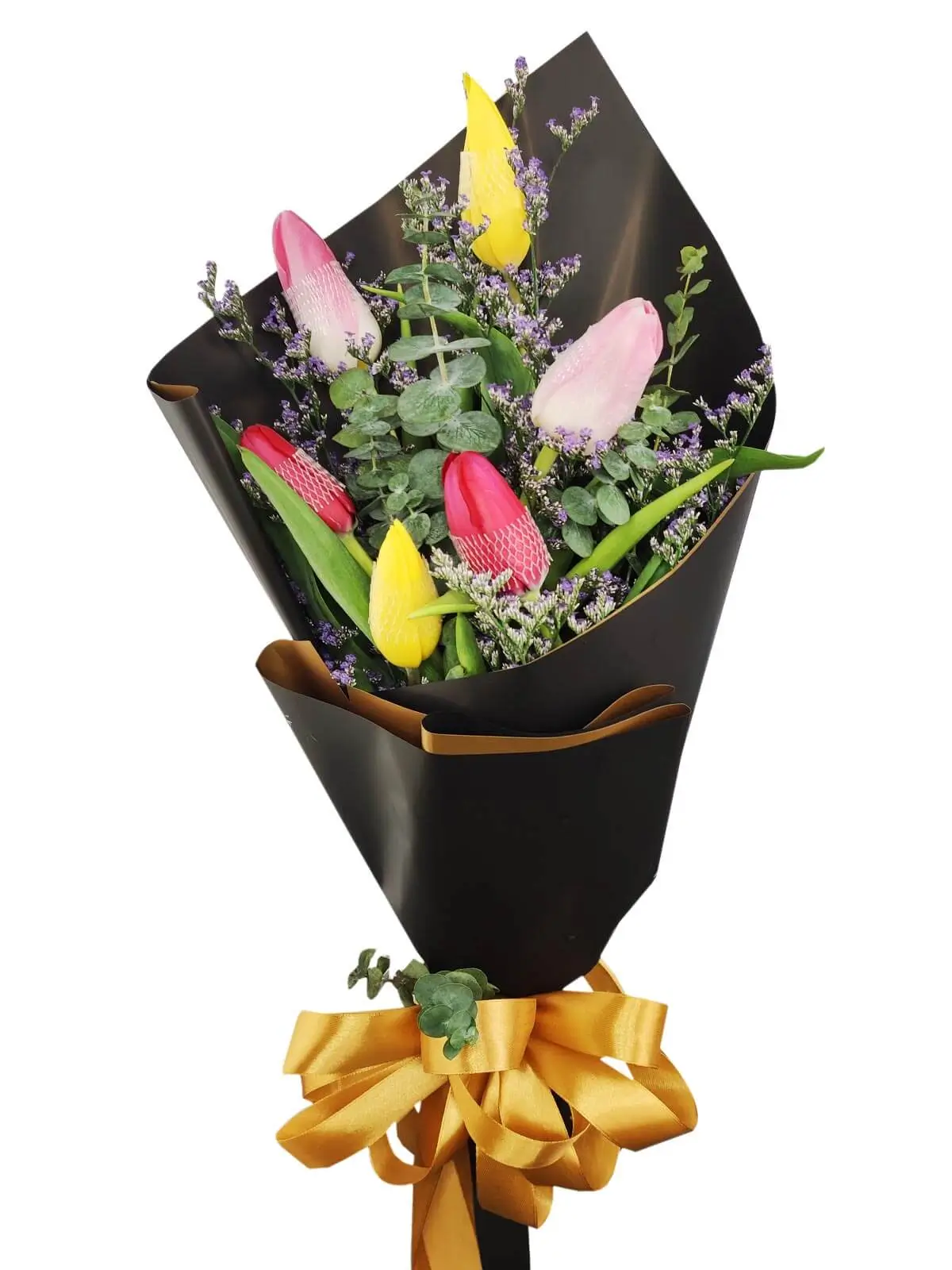 6 mix tulips black/gold