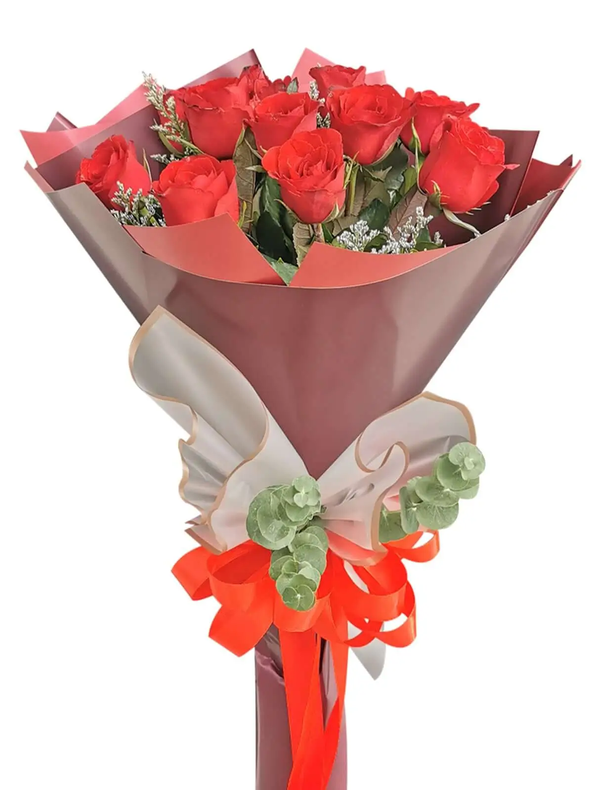 12 pcs red rose, maroon wrapper