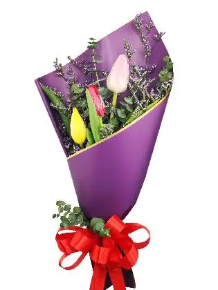 3 mixed tulips purple/gold